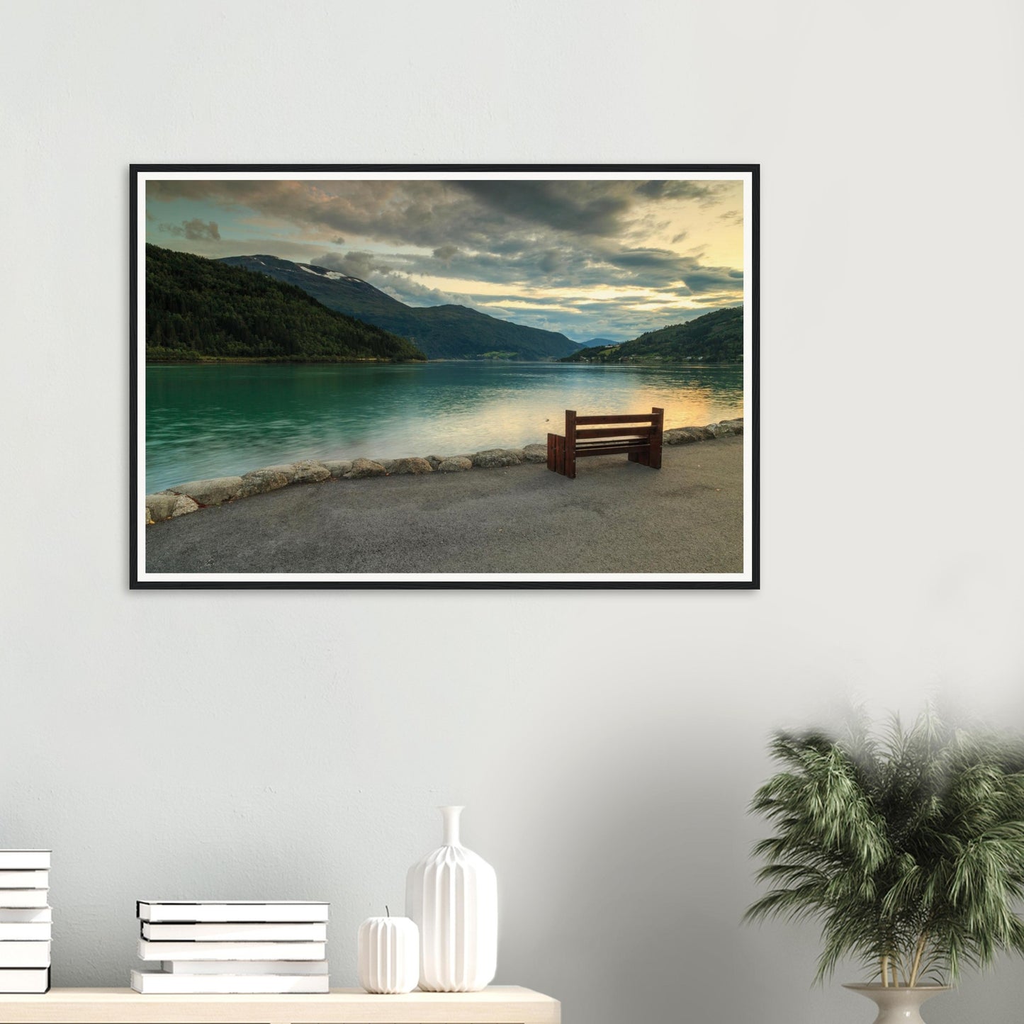 Scenic framed print of fjord hills at Innvikfjorden Norway