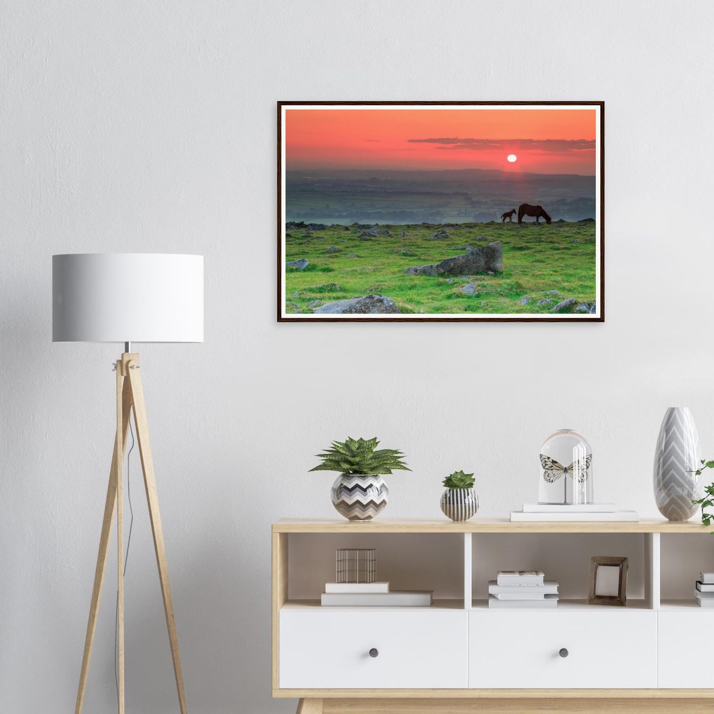 Peaceful Dartmoor sunset framed wall art with ancient stones