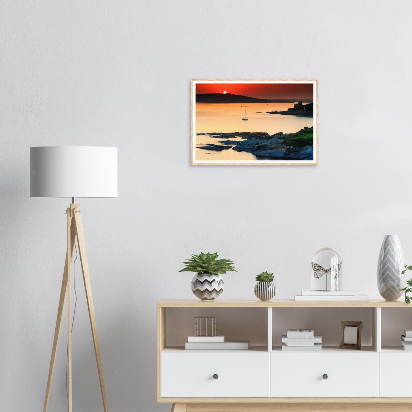 Golden light across Plymouth Sound framed wall art in Devon
