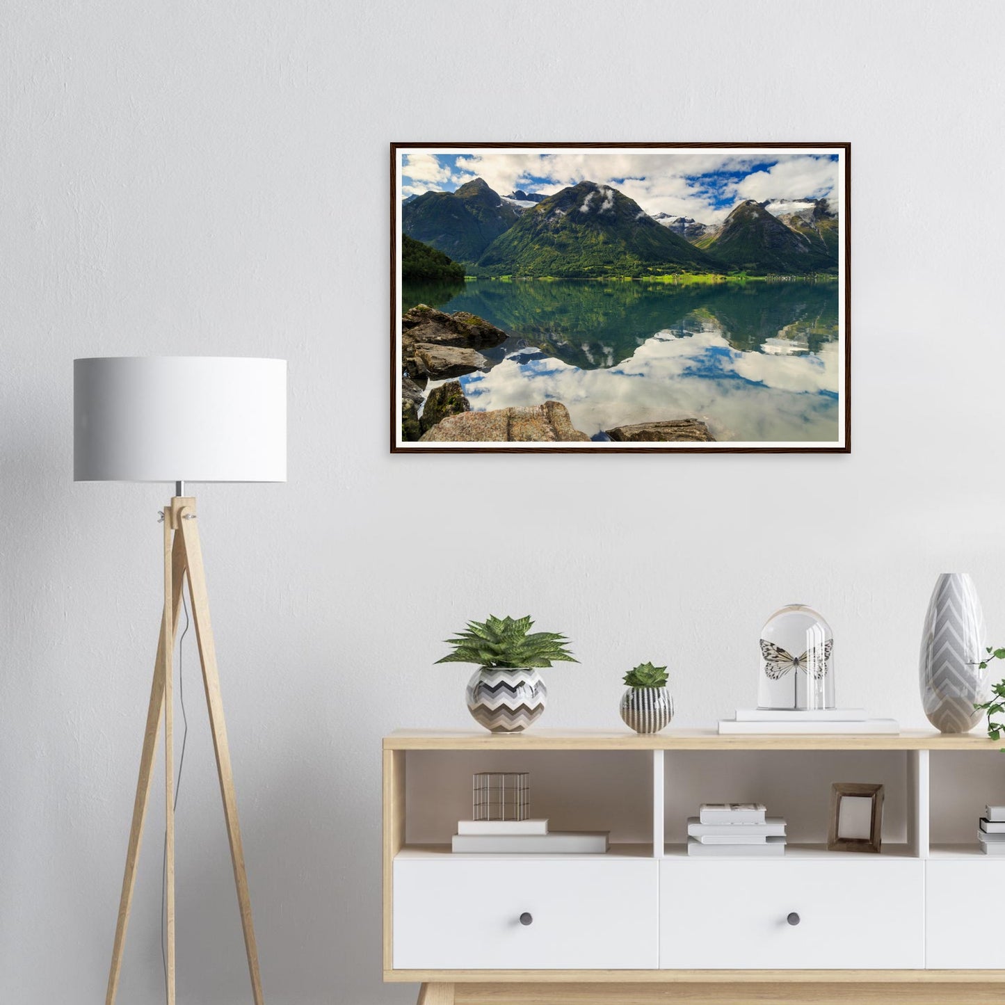 Foreground rocks by Strynevatnet Lake framed landscape print