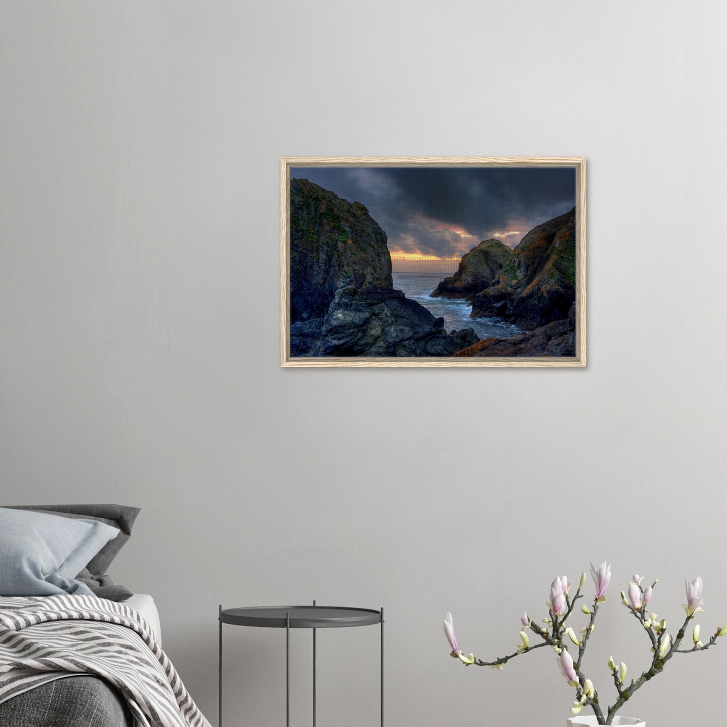 Evening light on Mullion Cove rocks in coastal wall art