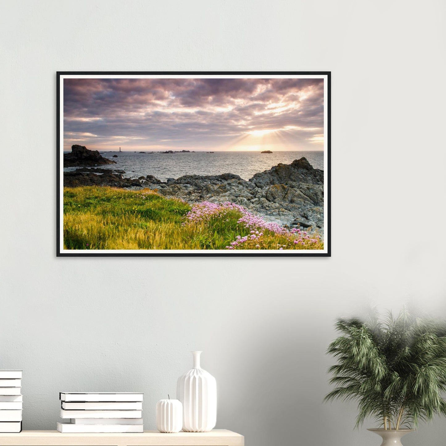 Atmospheric framed wall art of Pleinmont Point and Guernsey seascape