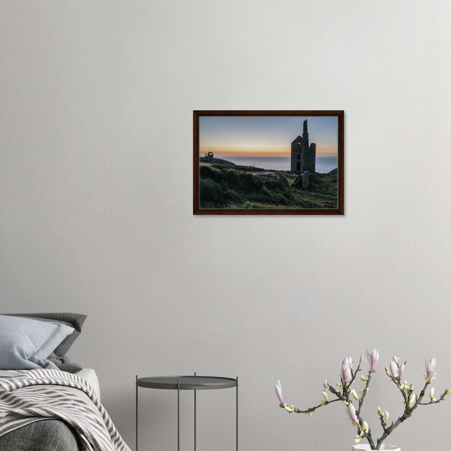 Historic Wheal Owles mine silhouette against dusk sky