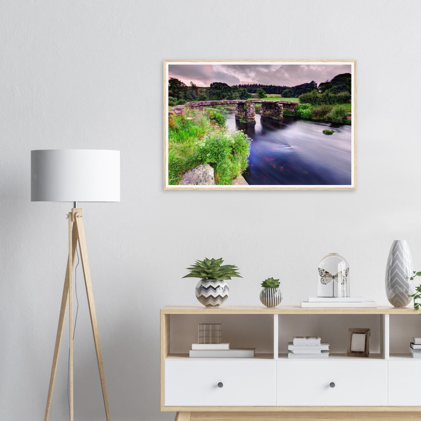 Rustic Dartmoor National Park scene with stone clapper bridge