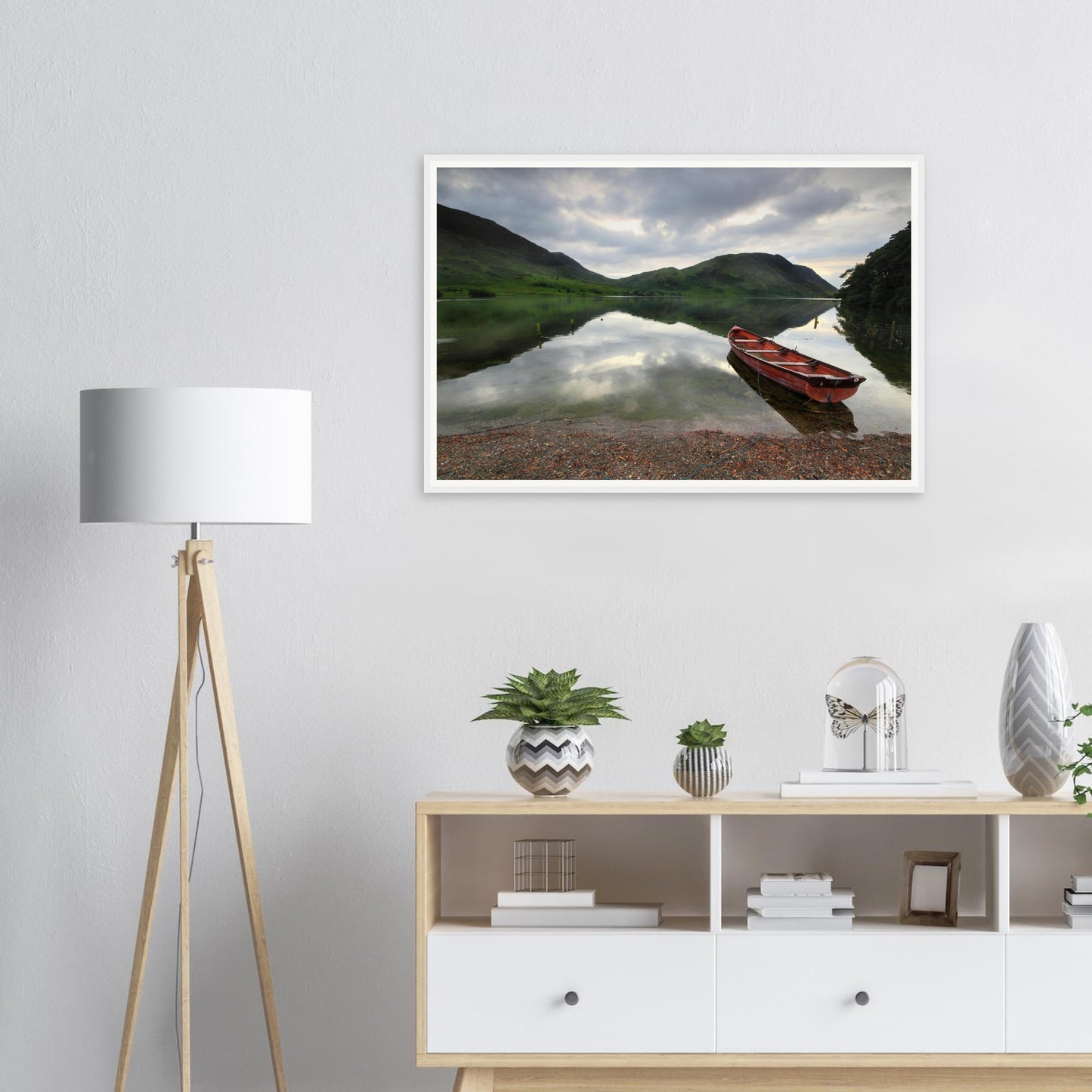Crummock Water framed wall art with soft clouds and reflections