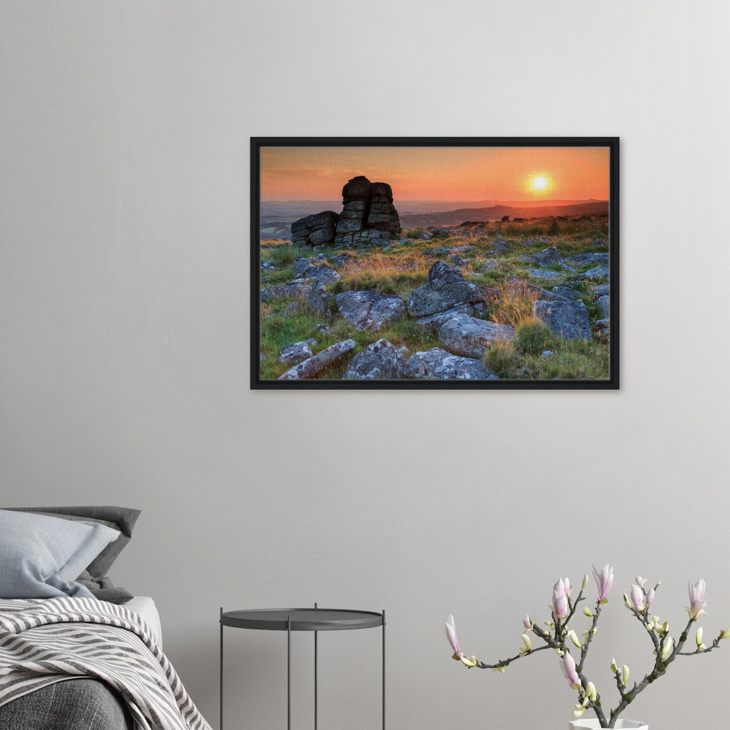 Framed canvas of Leeden Tor at sunset in Dartmoor