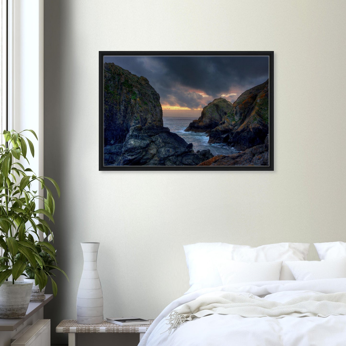 Cornwall landscape framed canvas with ocean and cliff view
