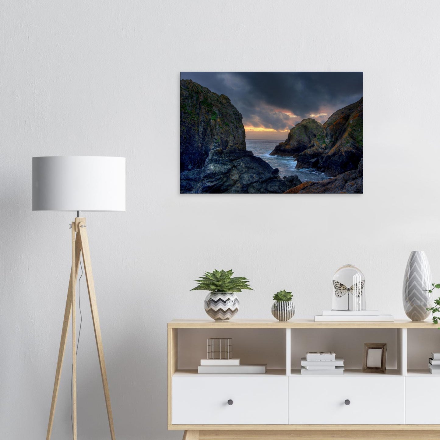 Fine art canvas of Mullion Cove at end of day