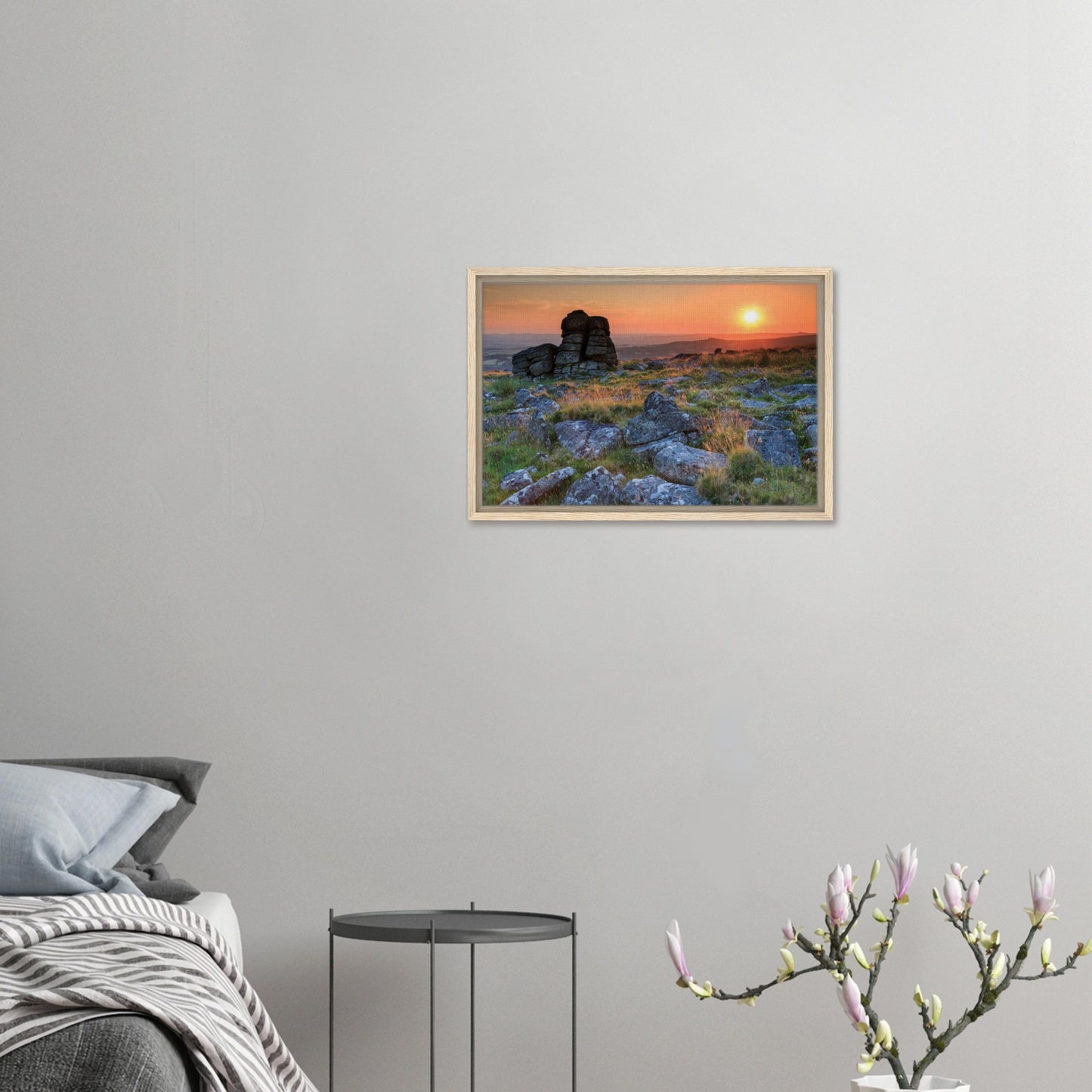 Framed Dartmoor landscape featuring Leeden Tor at dusk