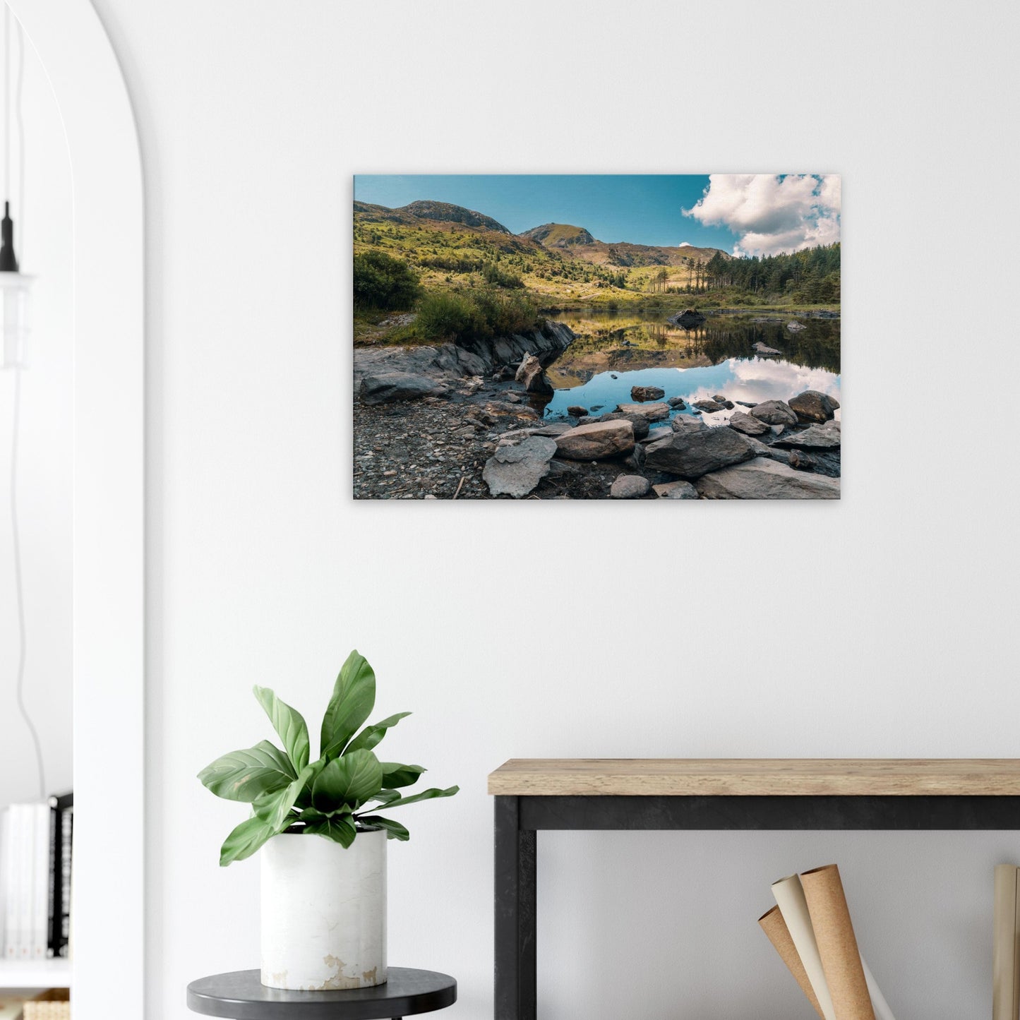 Canvas print capturing the quiet charm of Llyn Llywelyn, Wales