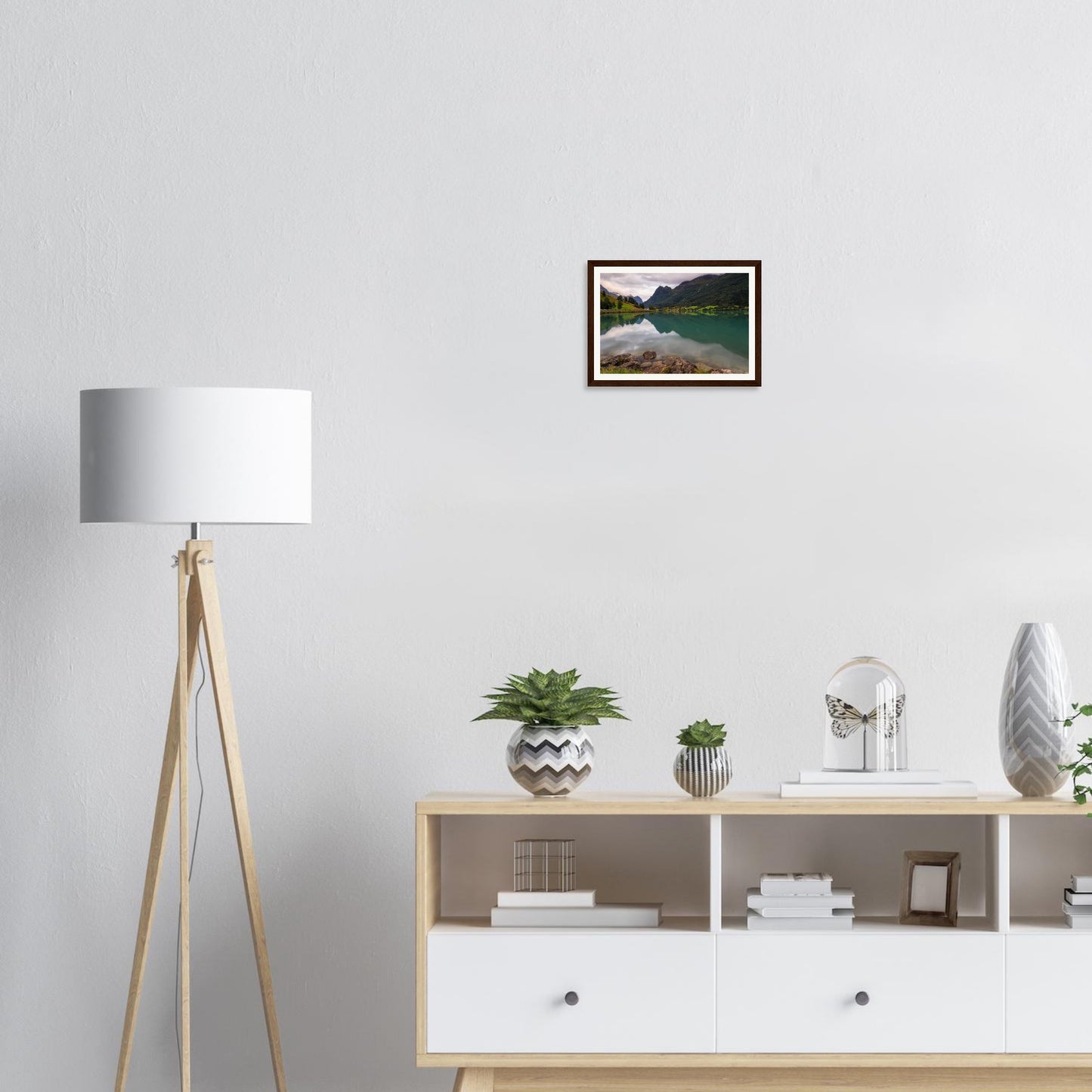 Framed landscape print of Lake Floen Norway wilderness