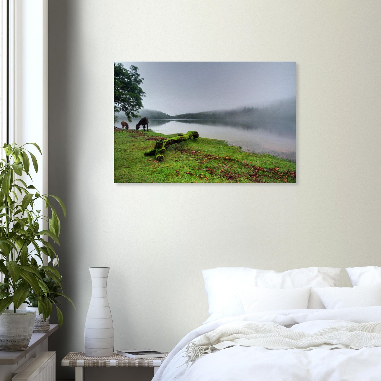 Dreamlike Dartmoor reservoir scene with mist and soft light