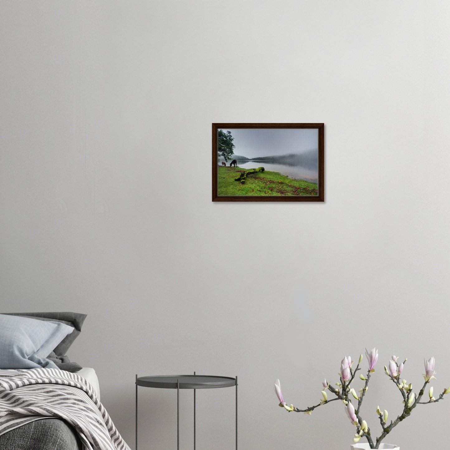 Ethereal morning mist over Burrator Reservoir in framed print