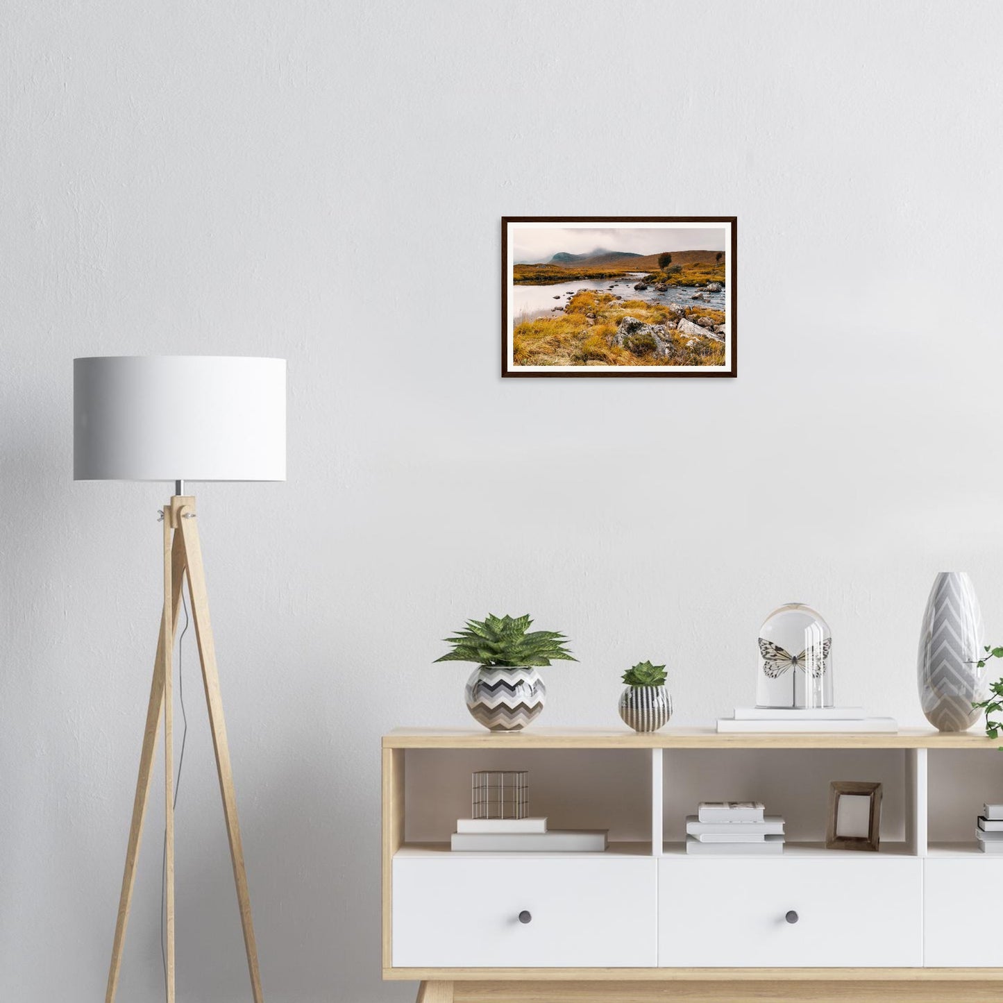 Misty Highlands scene framed wall art of Loch Ba Scotland
