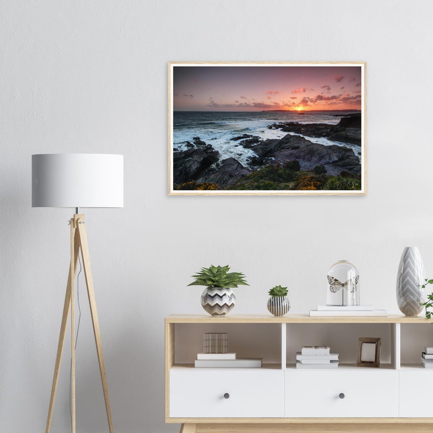 Dramatic coastal cliffs at Heybrook Bay with evening glow