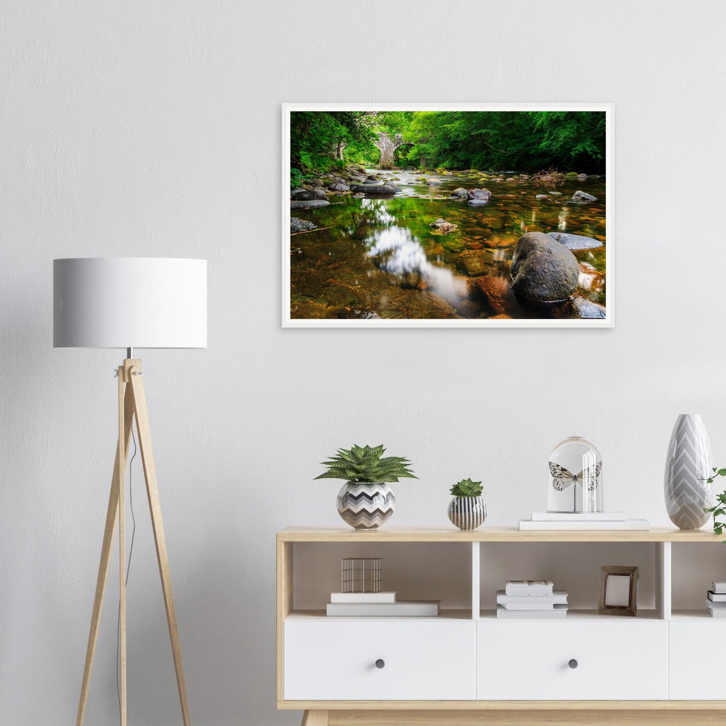 Historic bridge spanning River Dart framed wall art