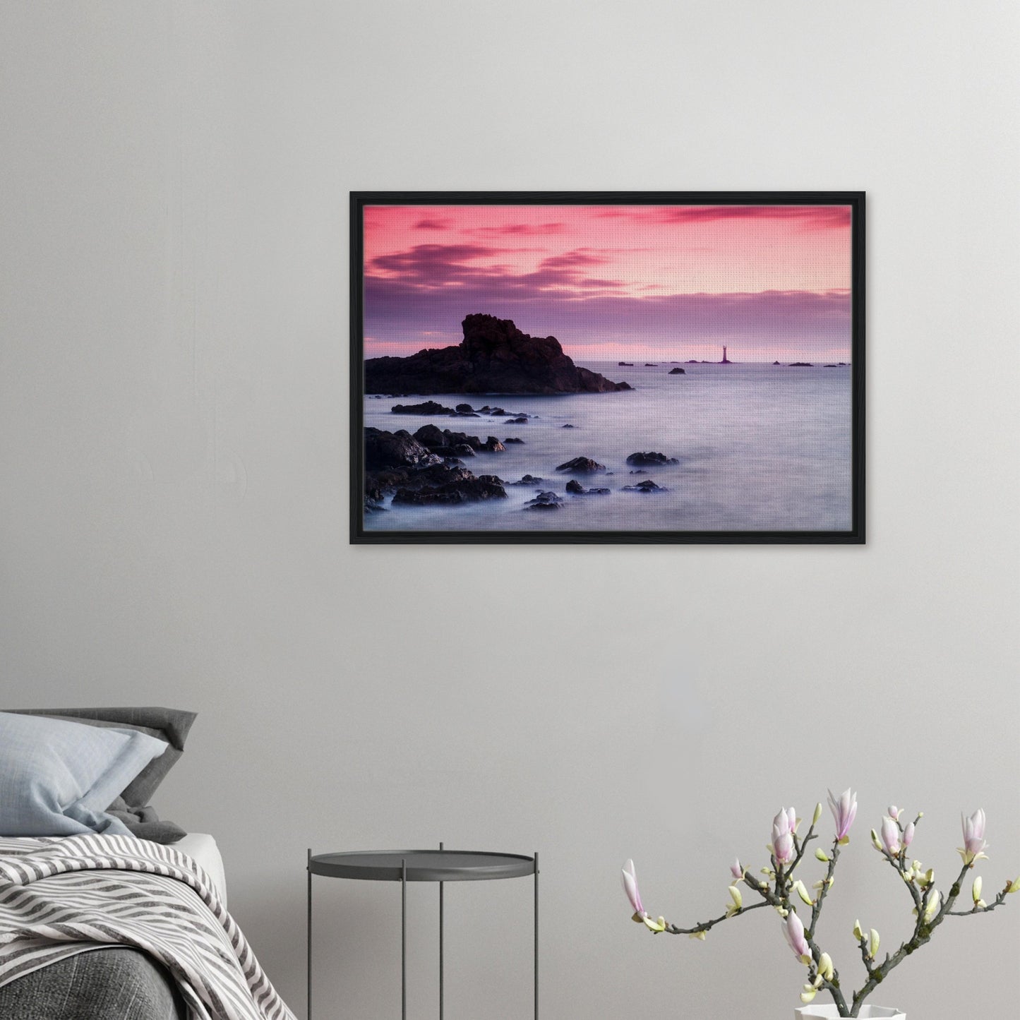 Framed canvas of Les Hanois Lighthouse at Guernsey sunset