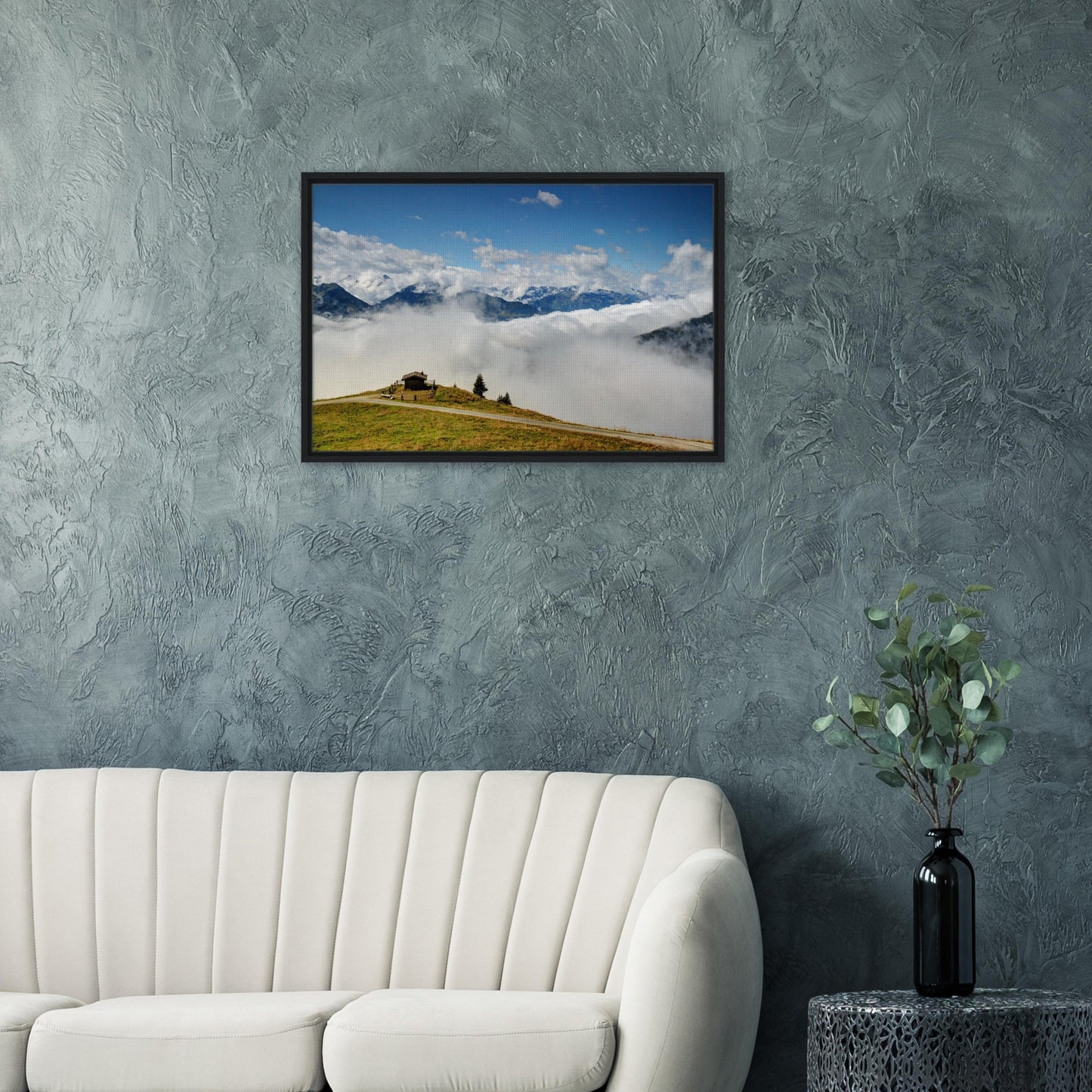 High-altitude framed print of Austria’s Panoramabahn and hut