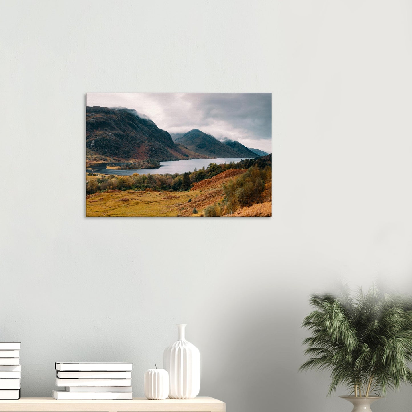 Canvas print of Loch Shiel with vibrant autumn foliage