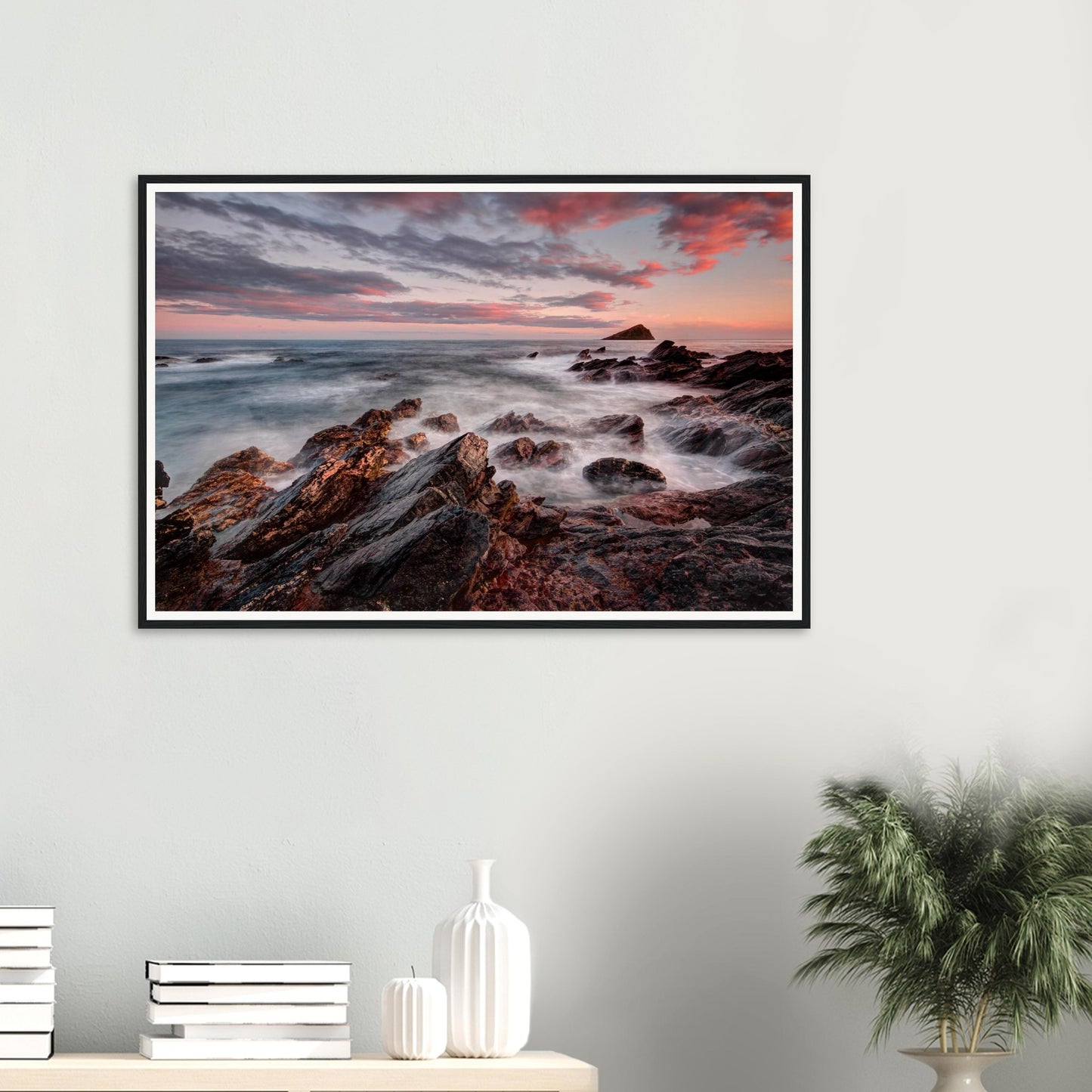 Dramatic sunset framed print of Wembury Beach in South Devon