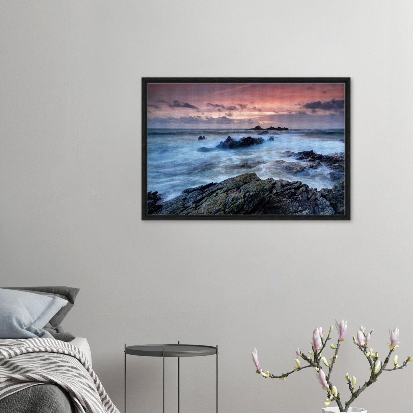 Framed canvas print of Heybrook Bay at sunset in Plymouth, Devon