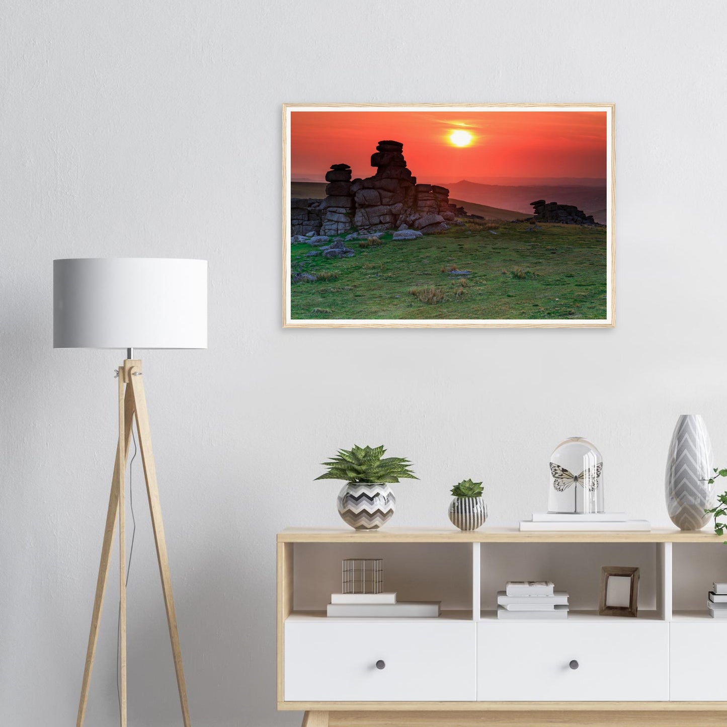 Atmospheric Dartmoor framed print of Great Staple Tor sunset scene
