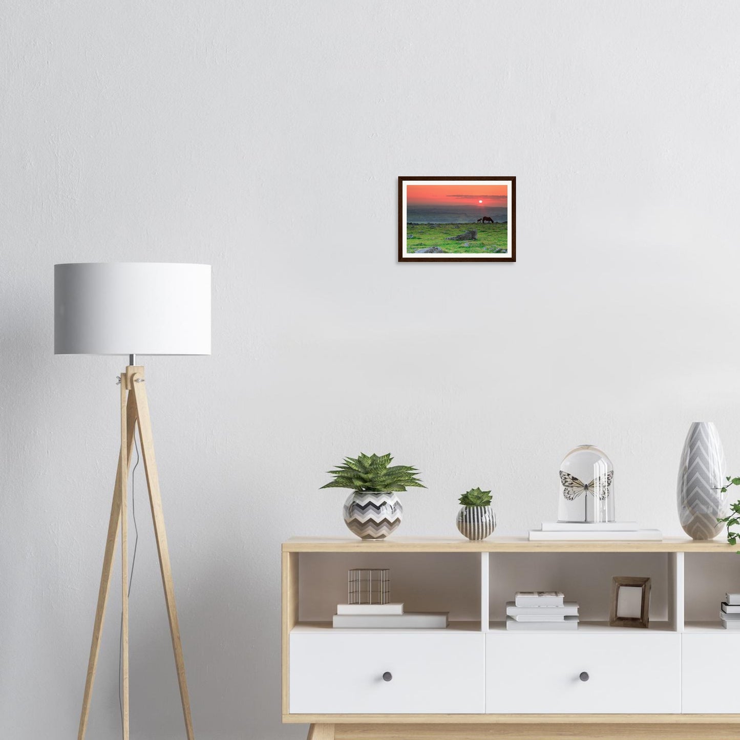 Dartmoor National Park framed print with horses at sunset