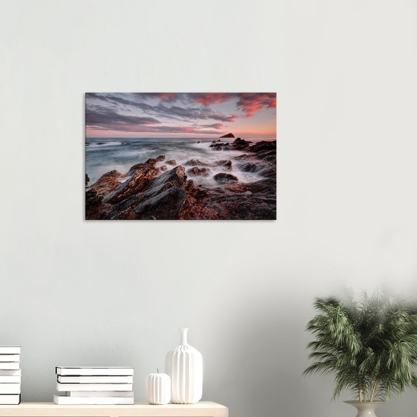 Seascape wall art of Wembury Beach with moving tide