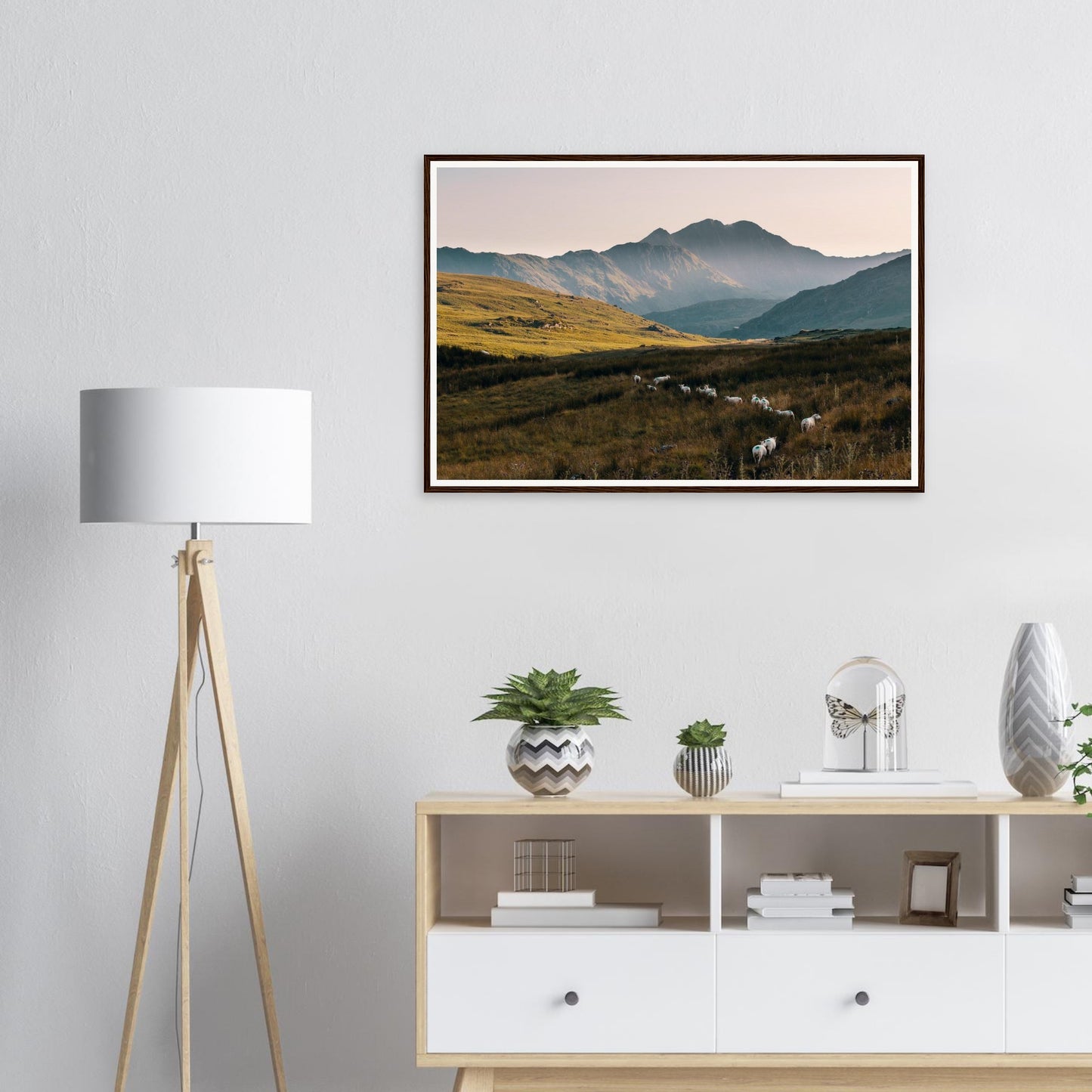 Flock of sheep in Snowdonia framed landscape wall art