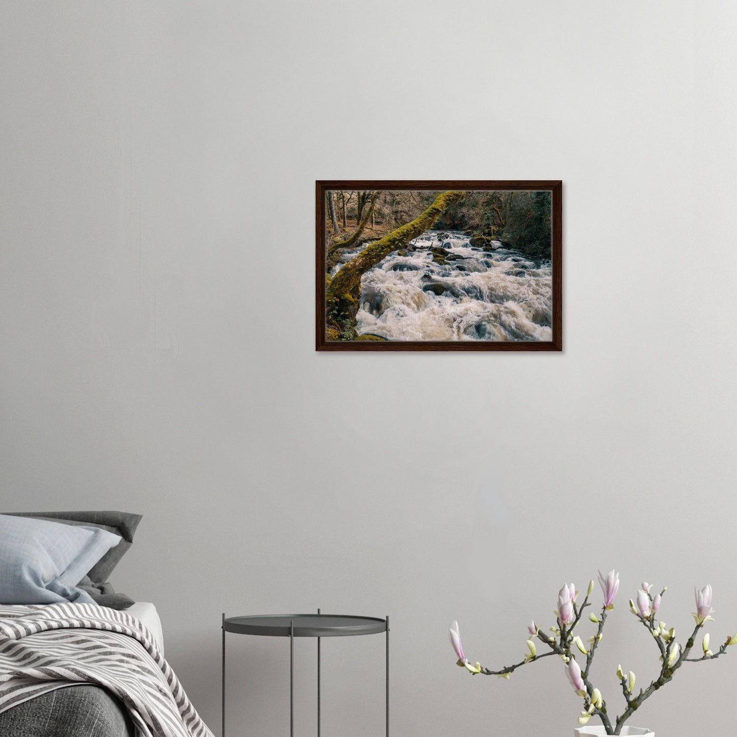 Framed canvas of Devon river crashing through boulders