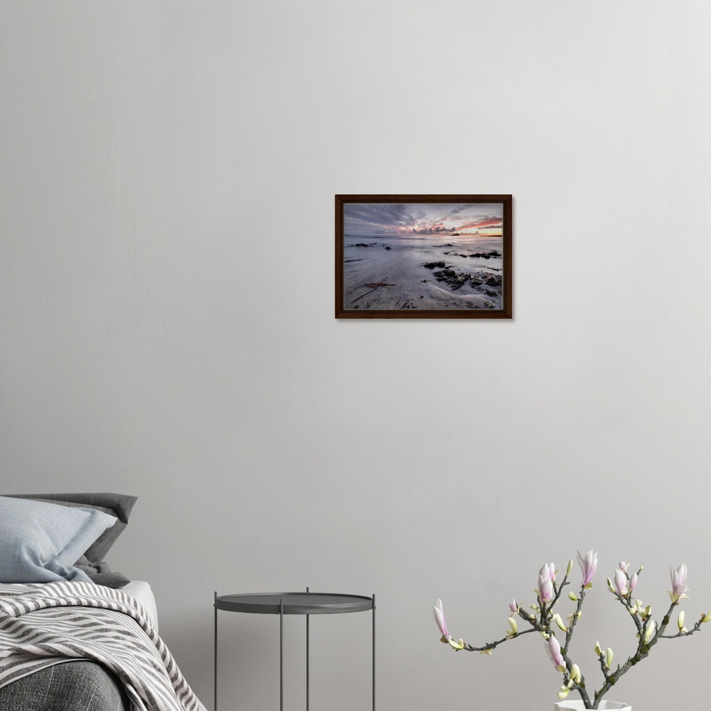 Framed artwork of Wembury coastline with muted sunset tones