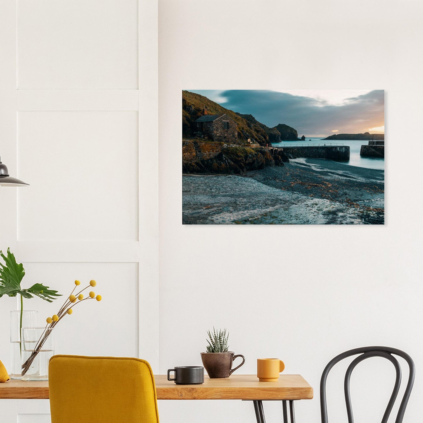 Romantic twilight scene of Mullion Cove’s historic harbour and calm coastline