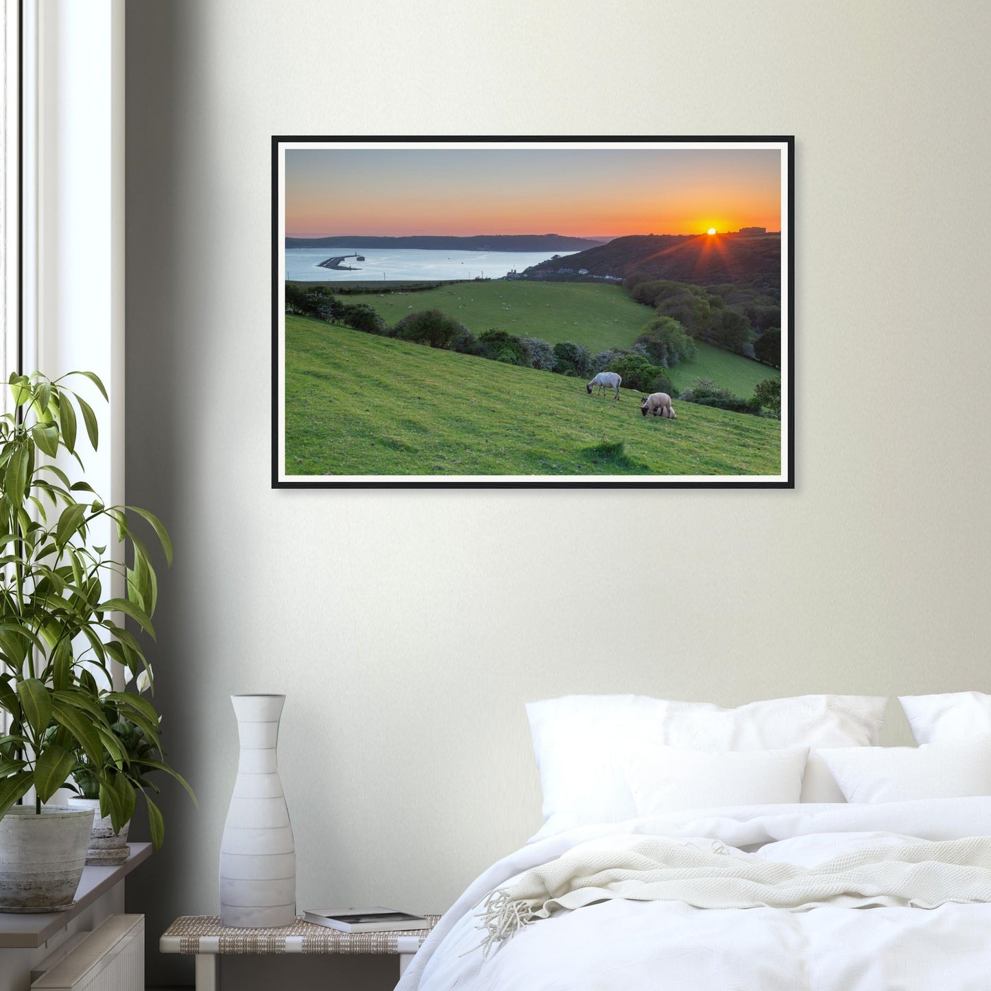 Peaceful framed wall art of Plymouth Sound evening seascape
