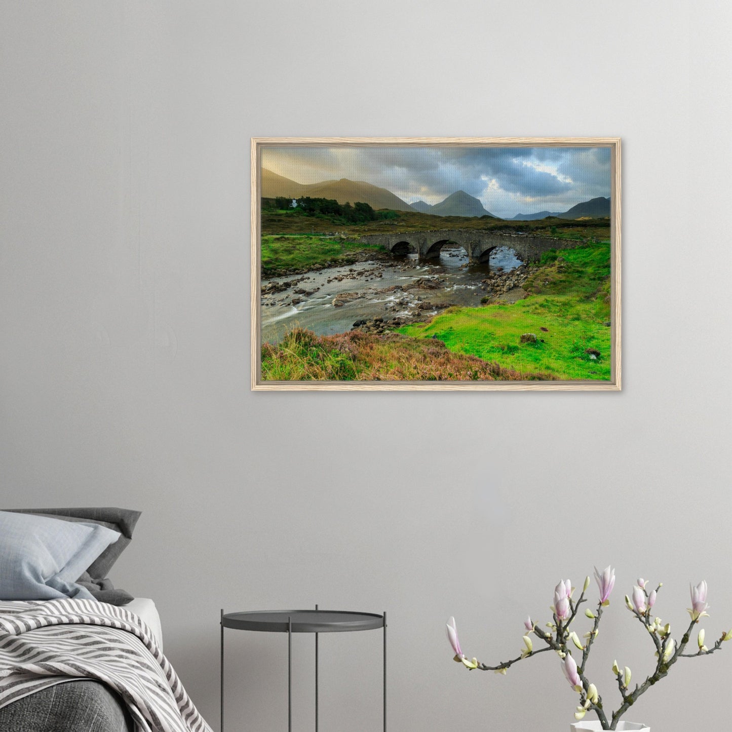 Serene Isle of Skye print with river and old Scottish bridge