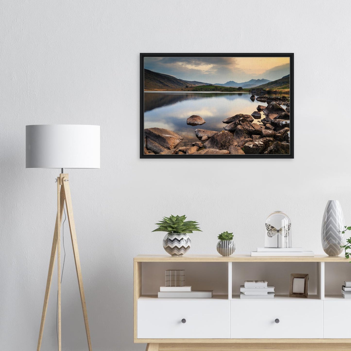 Canvas of rocks and water at Llynnau Mymbyr during golden hour