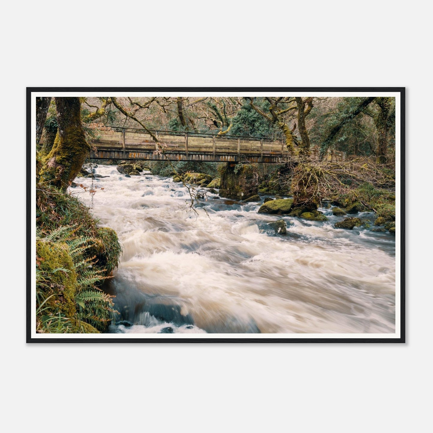 Rustic bridge over River Plym framed wall art Dartmoor National Park