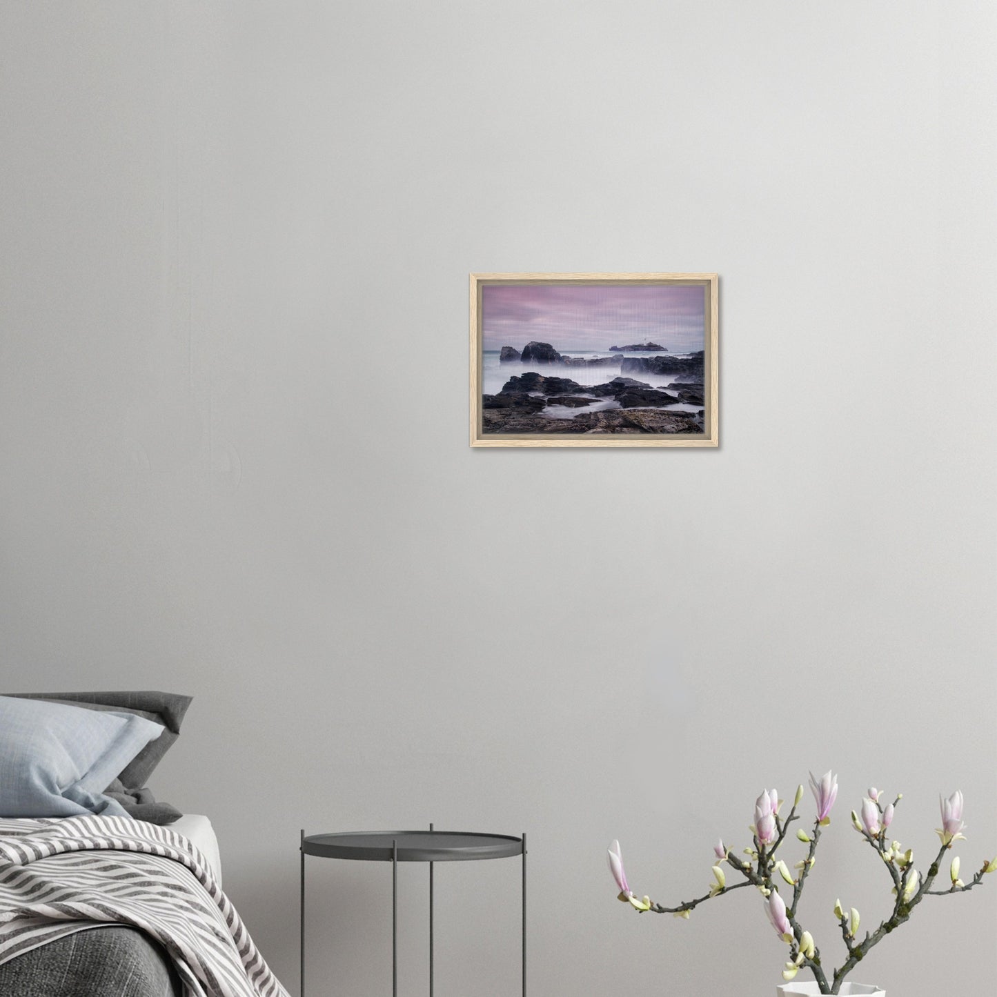 Godrevy Lighthouse framed canvas with dreamy ocean mist