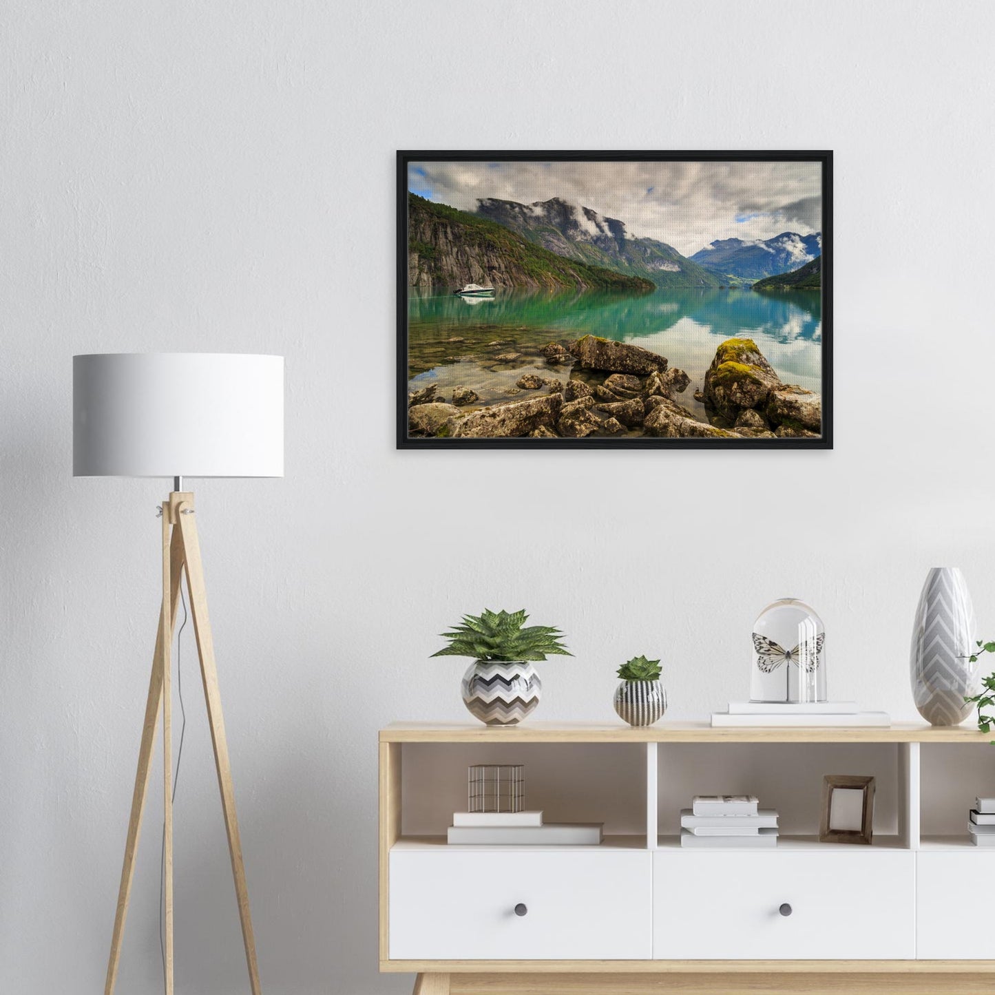 Strynevatnet’s peaceful charm captured in landscape print