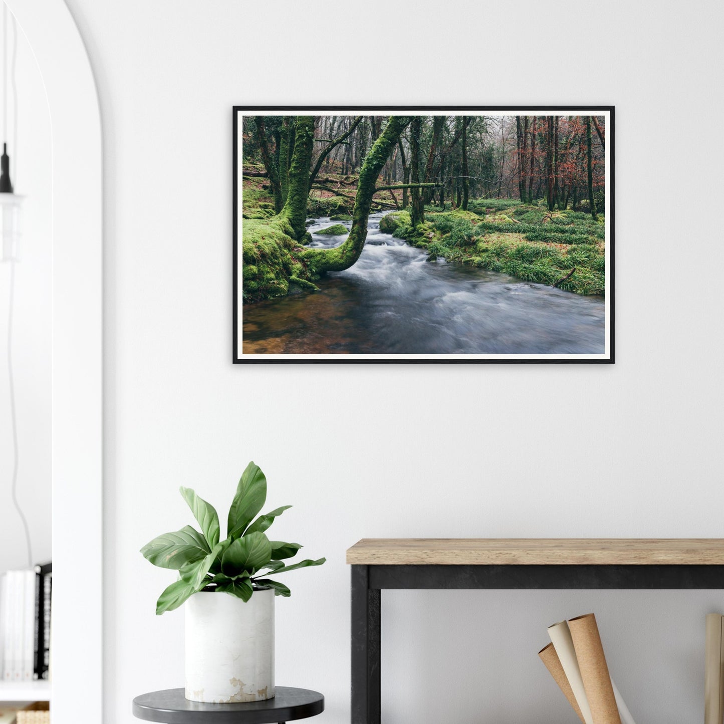 Atmospheric Dartmoor woodland framed wall art of River Meavy