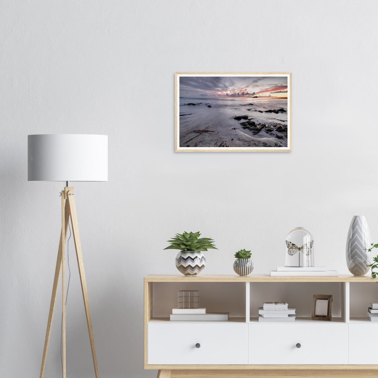 Tranquil seascape framed print of Wembury Beach at sunset