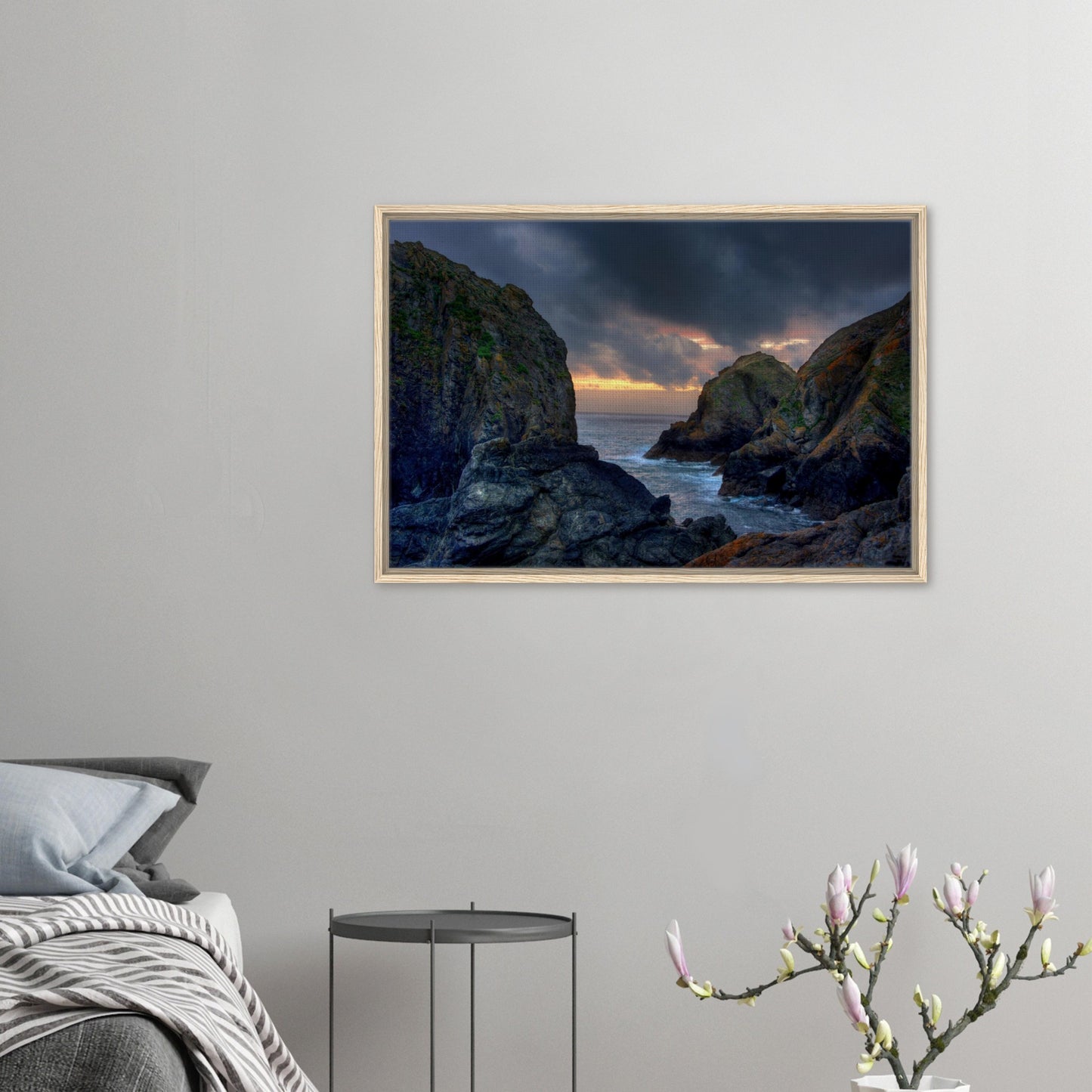Framed Cornish landscape with sunset over Mullion Cove