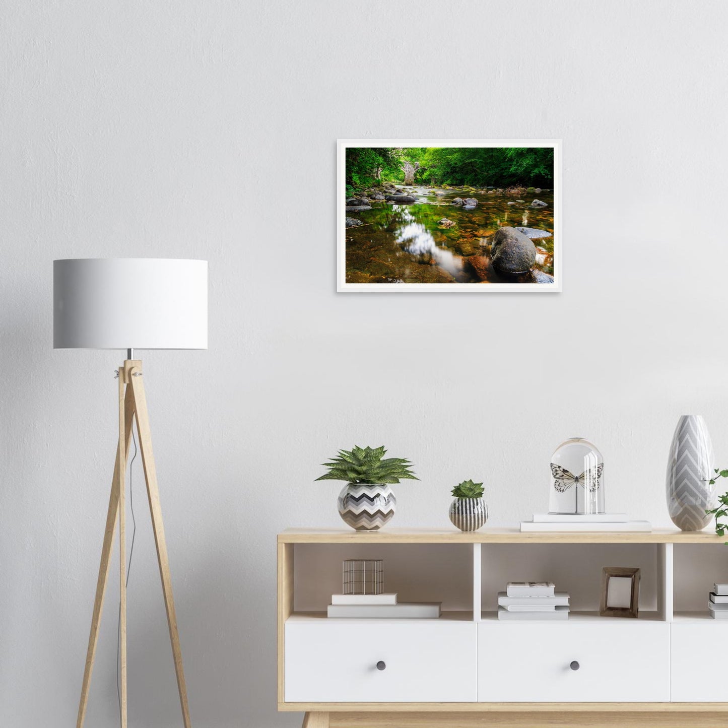 Scenic framed print of Dartmoor’s Newbridge and river stones