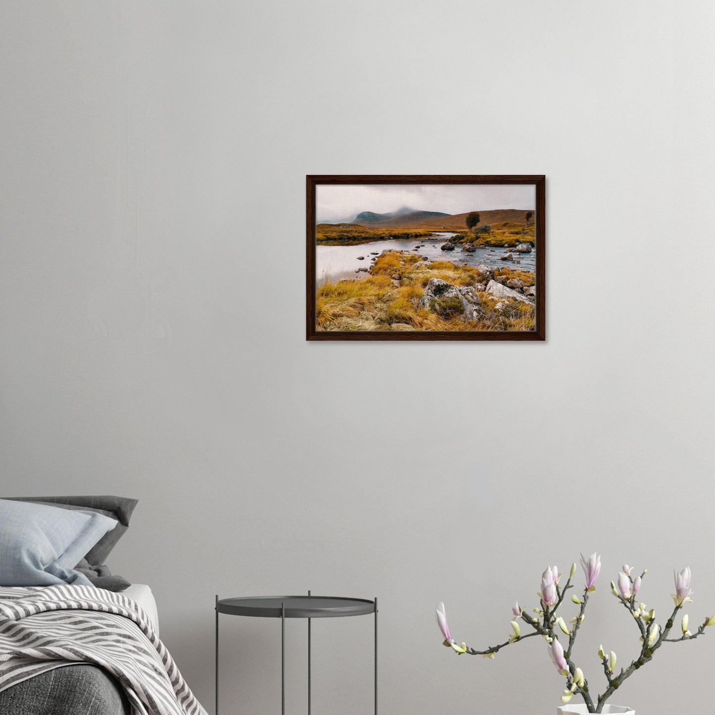 Rugged stones in Scottish loch framed print