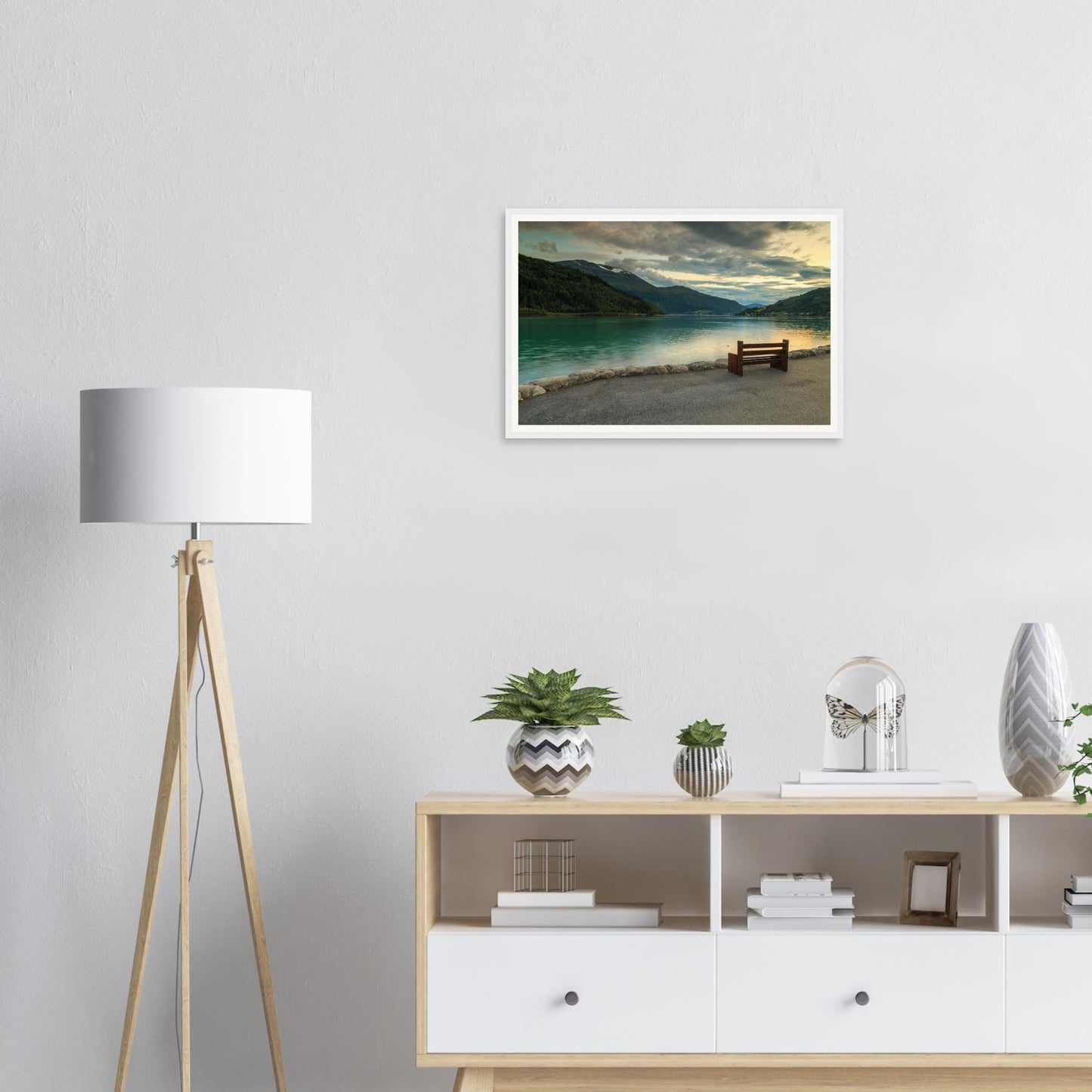 Framed print of Innvikfjorden with hills in soft sunset light