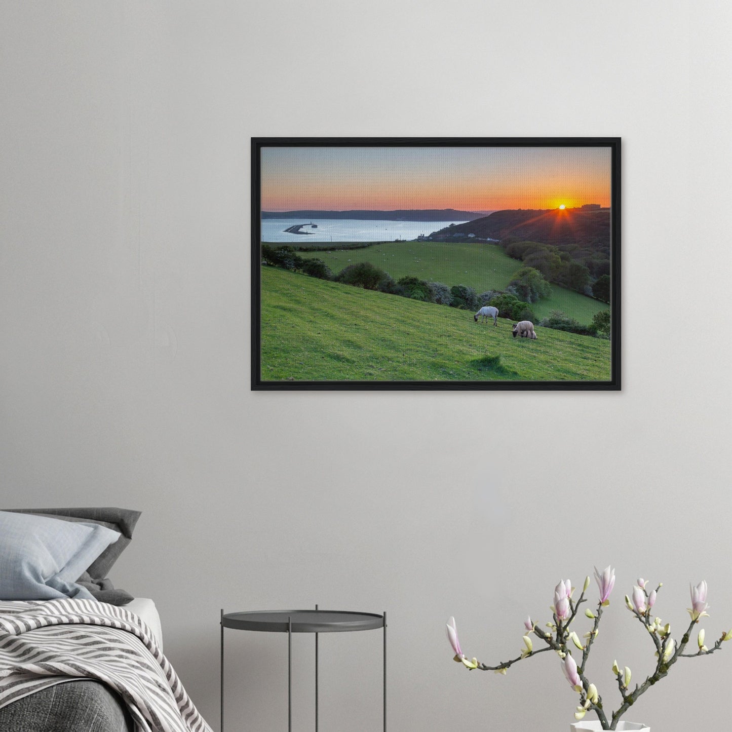 Sunset over Plymouth Sound framed canvas