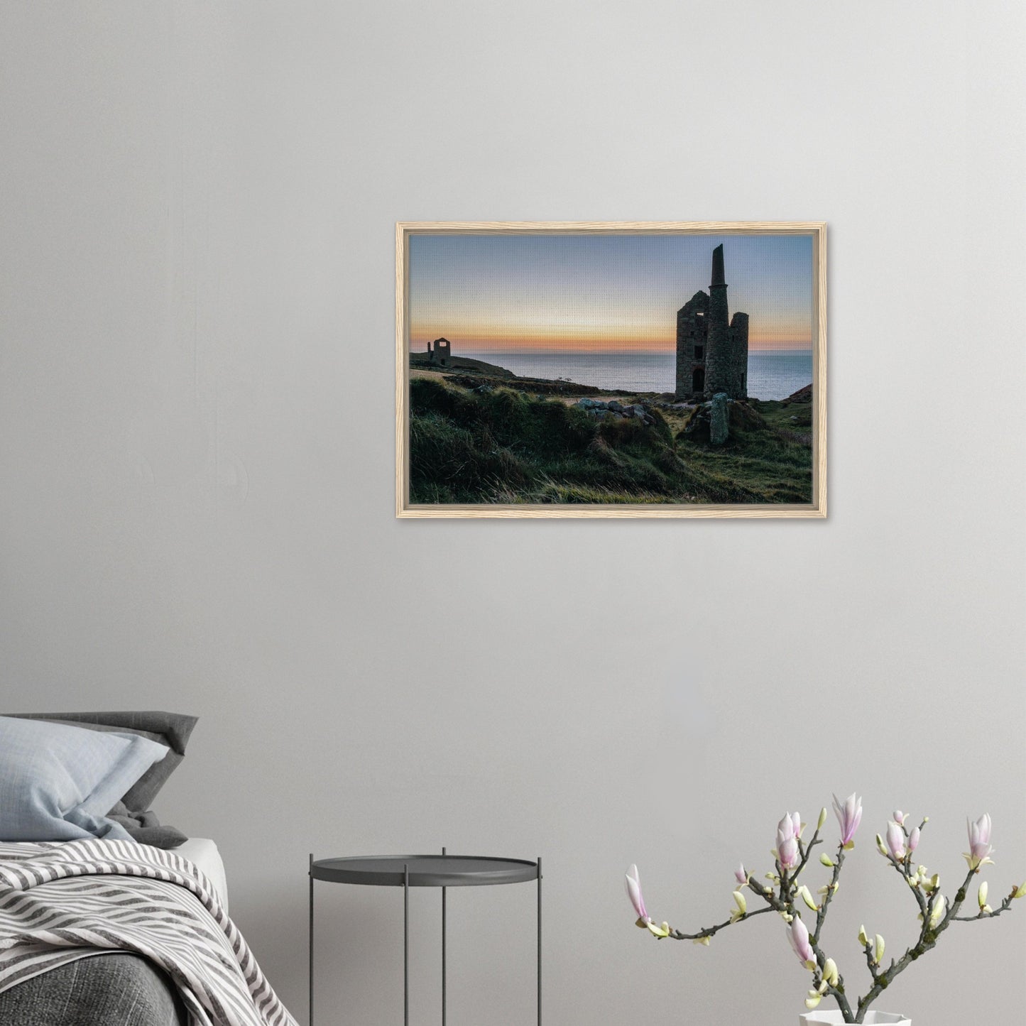 Cornwall mining coastline sunset landscape print