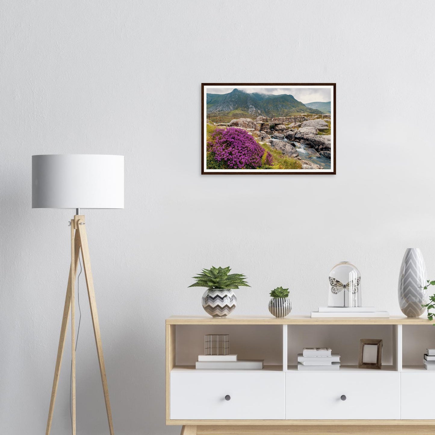 Vibrant purple heather and greenery at Llyn Idwal framed print
