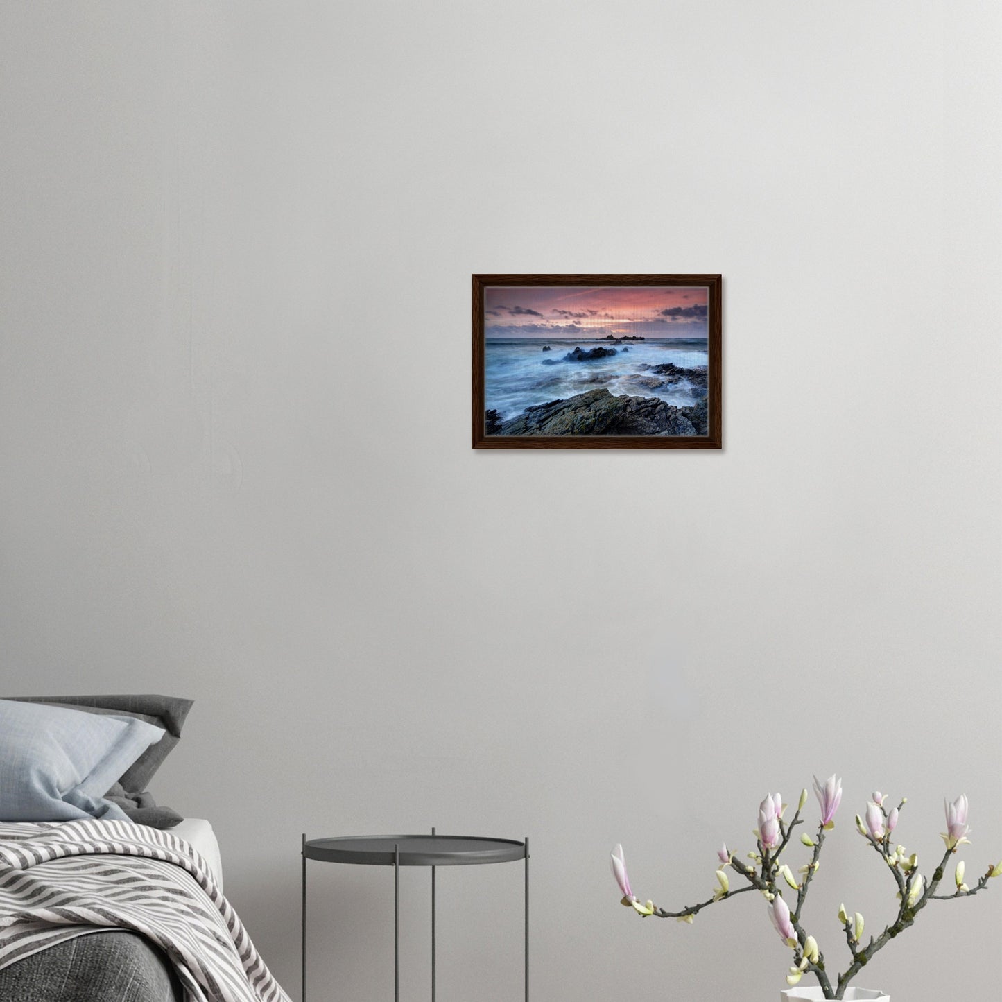 Sunset reflections and swirling sea at Heybrook Bay in frame