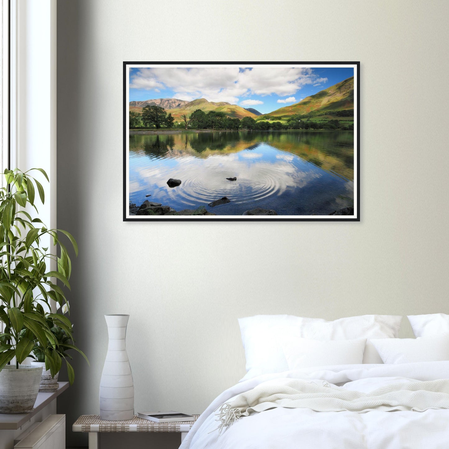 Serene framed print of Buttermere landscape in Cumbria