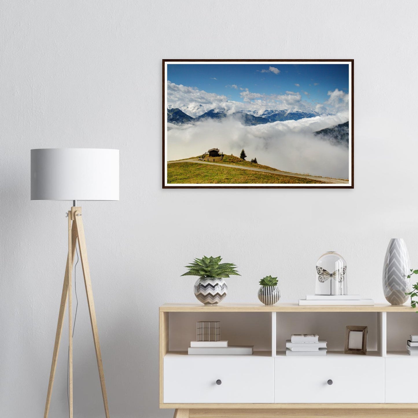 Panoramabahn Austria framed print with hut and cloud inversion